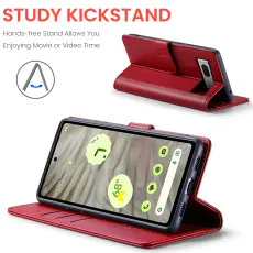 Google Pixel 7A leather wallet case in Red with kickstand