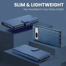 Google Pixel 7A leather wallet case in Blue beautiful design