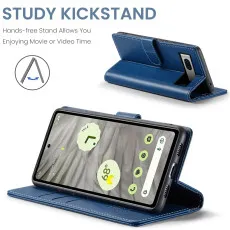 Google Pixel 7A leather wallet case in Blue with kickstand