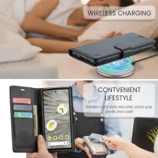 Google Pixel 7A leather wallet case in Black with card slots