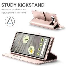 Google Pixel 7A leather wallet case in Rose with kickstand