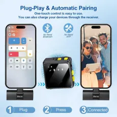 2-in-1 Wireless Collar Clip Microphone with USB-C compatibility with automatic Connet and Play