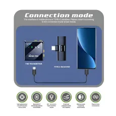 2-in-1 Wireless Collar Clip Microphone with USB-C compatibility in connection mood