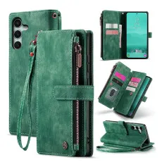 Zipper Pocket Samsung Galaxy S25 Leather Wallet Case Green