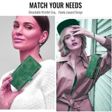 Zipper Pocket Samsung Galaxy S25 Leather Wallet Case Green Beautiful design