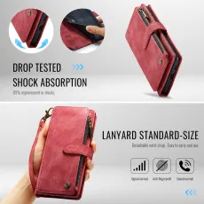 leather wallet case for Samsung Galaxy S25 Plus in Red with full drop protection