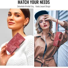 leather wallet case for Samsung Galaxy S25 Plus in Red Beautiful design