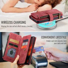 leather wallet case for Samsung Galaxy S25 Plus in Red with wirless charging compitable