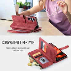 leather wallet case for Samsung Galaxy S25 Plus in Red with kickstand