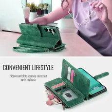 leather wallet case for Samsung Galaxy S25 Plus in Green with kickstand