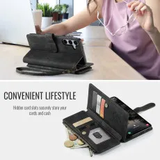 leather wallet case for Samsung Galaxy S25 Plus in Black with kickstand