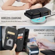 leather wallet case for Samsung Galaxy S25 Plus in Black with wirless charging compitable