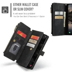 leather wallet case for Samsung Galaxy S25 Plus in Black with Pockets