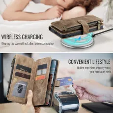 leather wallet case for Samsung Galaxy S25 Plus in brown with wireless charging compitable