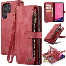 Samsung Galaxy S23 Ultra leather wallet Zipper case in red