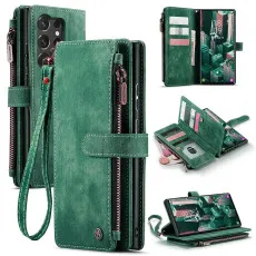 Samsung Galaxy S23 Ultra leather wallet Zipper case in Green
