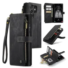 Samsung Galaxy S23 Ultra leather wallet Zipper case in Black