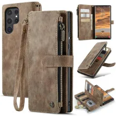 Samsung Galaxy S23 Ultra leather wallet Zipper case in Brown