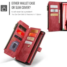 Samsung Galaxy S23 Ultra leather wallet Zipper case Red With Multi pockets