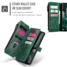 Samsung Galaxy S23 Ultra leather wallet Zipper case Green With Pockets