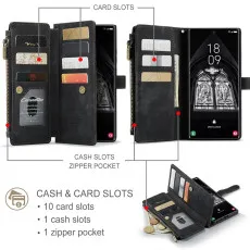 Samsung Galaxy S23 Ultra leather wallet Zipper case Black With kickstand and slots