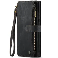 Samsung Galaxy S23 Ultra leather wallet Zipper case Black fornt view