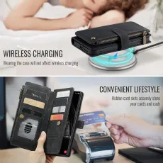 Samsung Galaxy S23 Ultra leather wallet Zipper case Black With wireless charging compitable