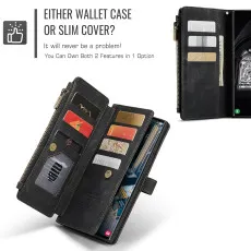 Samsung Galaxy S23 Ultra leather wallet Zipper case Black With slots