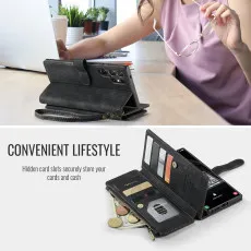 Samsung Galaxy S23 Ultra leather wallet Zipper case Black With kickstand