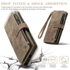 Samsung Galaxy S23 Ultra leather wallet Zipper case Brown With Full Drop Protection