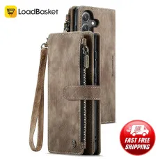 Samsung Galaxy S25 FE Leather Zipper Pocket Wallet Case Brown