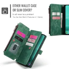 Samsung Galaxy S25 FE Leather Zipper Pocket Wallet Case Green With Multi Pockets