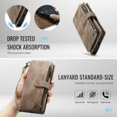 Samsung Galaxy S25 FE Leather Zipper Pocket Wallet Case Brown With Full Drop Protection