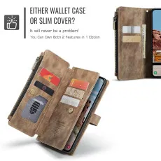 Samsung Galaxy S25 FE Leather Zipper Pocket Wallet Case Brown With Multi card Pockets