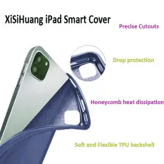 Leather Smart Case for iPad Pro 11-inch (2nd, 3rd, 4th Gen) Navy With Soft TPU back