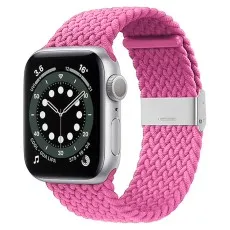 Apple Watch stylish stretchy braided solo loop Woven Buckle Belt in pink 44mm