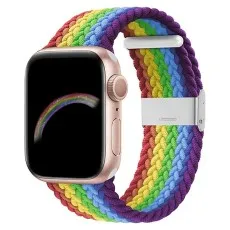 Apple Watch stylish stretchy braided solo loop Woven Buckle Belt 42mm in Rainbow