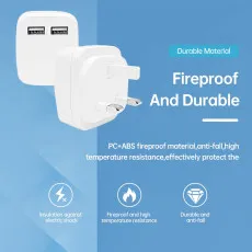 Dual USB Charger Wall Plug 10.5W PD 3.0 Fast Charging UK Adapter