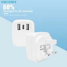 Type C Charger PD 18W Fast Type-C With Dual USB Ports Adapter