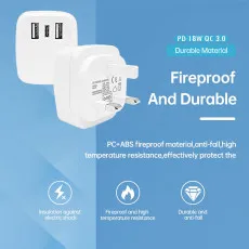 Type C Charger PD 18W Fast Type-C With Dual USB Ports Adapter