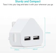 Dual USB Wall Charger Plug UK – 3-Pin 2.1A Fast Charging Mains Power Adapter for iPhone, Samsung, Android Devices