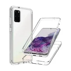 Samsung Galaxy S20 with a transparent, full-body TPU case offering shockproof protection