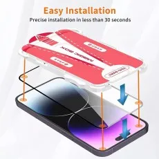 Graphic showing a quick, hassle-free application process, emphasizing the easy installation feature of the screen protector