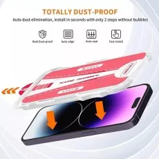 Side view of the Magic Glass Screen Protector on an iPhone 16E, illustrating its case-friendly design and smooth touch response