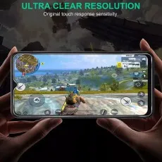 Oppo Find X2 Lite with a tempered glass screen protector, showcasing ultra-clear resolution and original touch response sensitivity while gaming