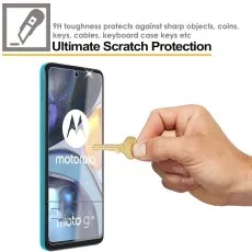 Ultimate Scratch Protection – 9H Toughness Screen Protector for Motorola Moto G22, Resistant to Keys, Coins, and Sharp Objects.