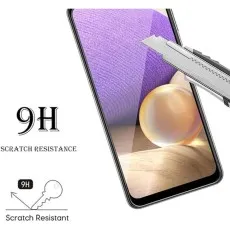 9H Tempered Glass Screen Protector for Samsung Galaxy A32 - Scratch Resistant, Ultra-Durable Protection, Tested Against Sharp Objects like Blades and Keys.