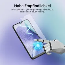 High-sensitivity screen protector for Lenovo K13 Pro showing a robotic finger interacting with the smooth glass surface, ensuring an authentic touch experience.