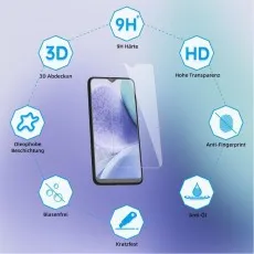 Feature overview of a durable 9H glass screen protector for Lenovo K13 Pro, highlighting scratch resistance, water and oil repellency, and high transparency