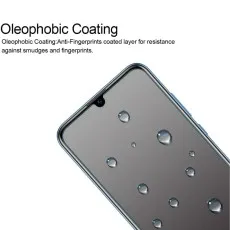 Oleophobic Coating on Huawei P Smart 2019 Screen Protector Close-up showing the anti-fingerprint and smudge-resistant surface